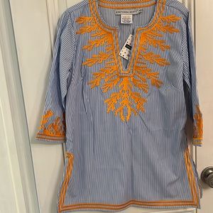 NWt Gretchen Scott Embroidered Pinstripe Tunic - The Reef